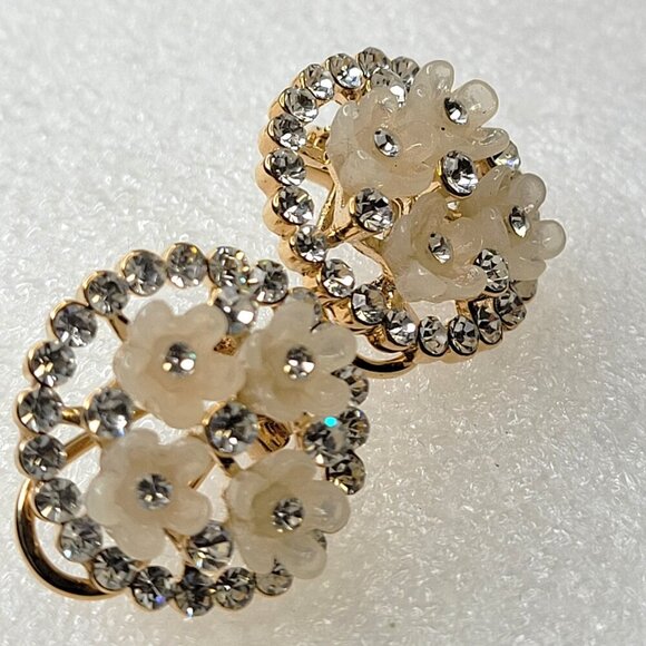 Flower Earrings Elegant Floral Motif Crystal Earrings - Picture 2 of 8